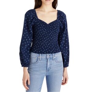 Madewell Lucille Smoked‎ Shirt Medium Navy Blue Women’s Ballon Sleeve